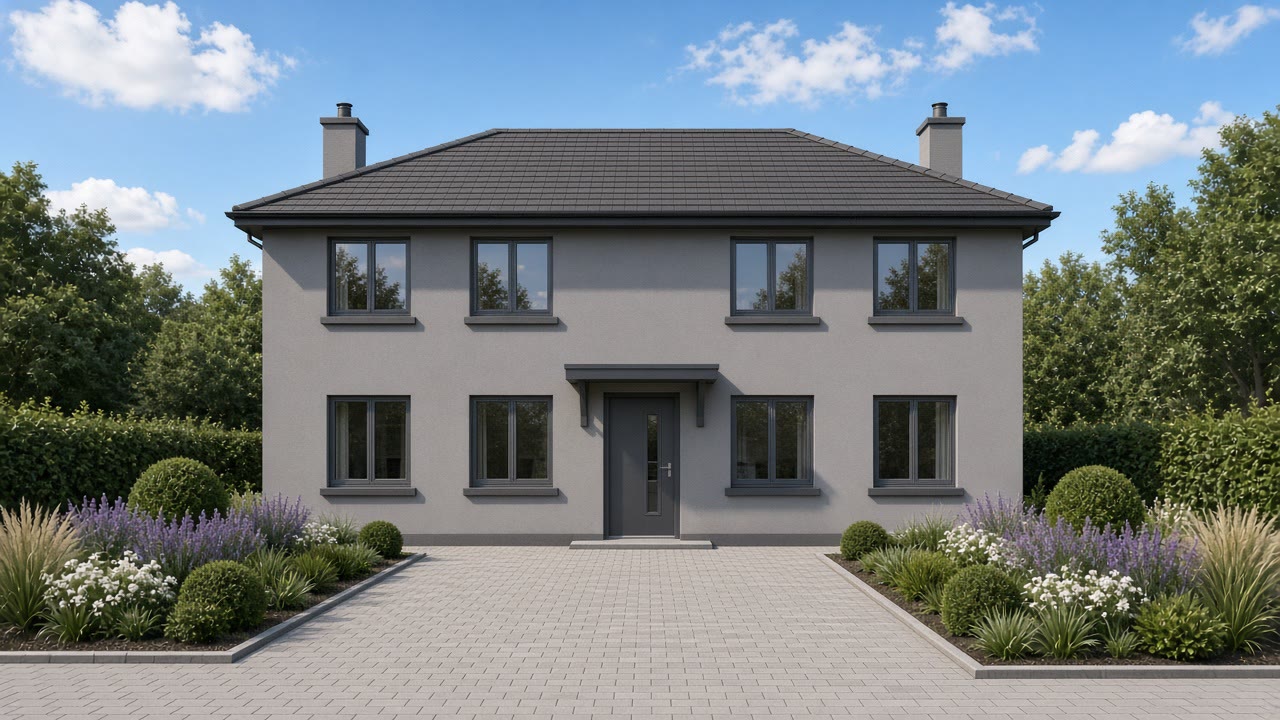 Modern home with a grey silicone-rendered exterior